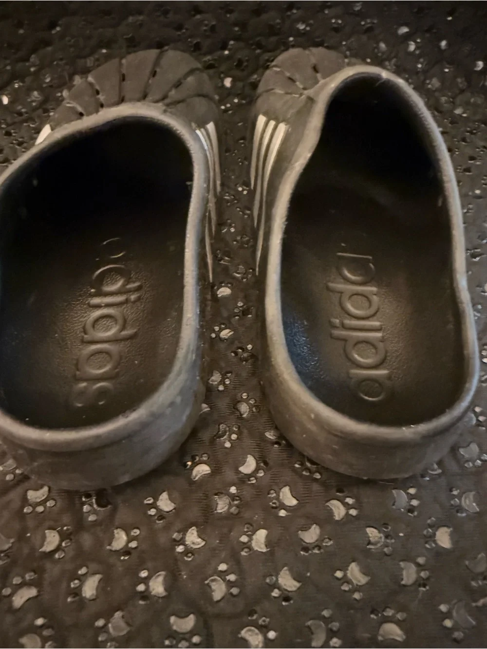 adidas Black Slip-On Clog Sandals with White Three-Stripes